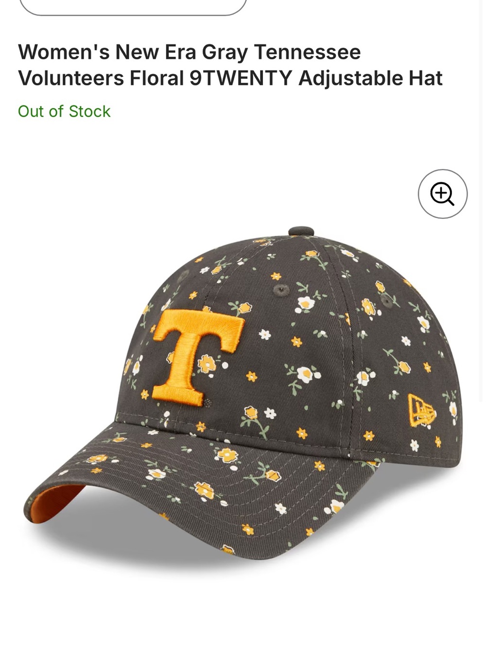 Vols TN Floral Gray Tennessee T Adjustable Hat with Orange Logo